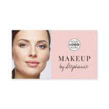 Blush Pink Black Script Photo Makeup Business Card