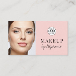 Blush Pink Black Script Photo Makeup Business Card Visitenkarte