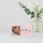 Blush Pink Black Script Photo Makeup Business Card Visitenkarte (Stehend Vorderseite)