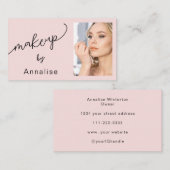Blush Pink Black Script Photo Makeup Business Card Visitenkarte (Vorne/Hinten)
