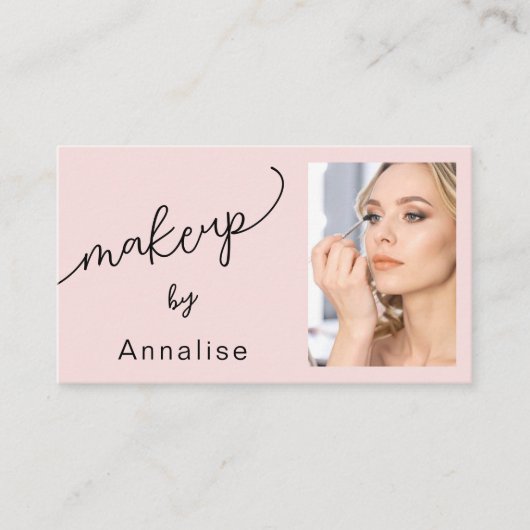 Blush Pink Black Script Photo Makeup Business Card Visitenkarte (Vorderseite)