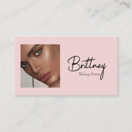 Blush Pink Black Script Photo Makeup Business Card Visitenkarte