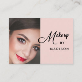 Blush Pink Black Script Photo Makeup Business Card Visitenkarte