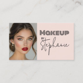 Blush Pink Black Script Photo Makeup Business Card Visitenkarte