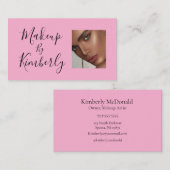 Blush Pink Black Script Photo Makeup Business Card Visitenkarte (Vorne/Hinten)
