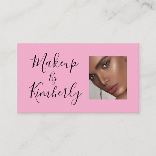 Blush Pink Black Script Photo Makeup Business Card Visitenkarte (Vorderseite)