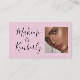 Blush Pink Black Script Photo Makeup Business Card Visitenkarte