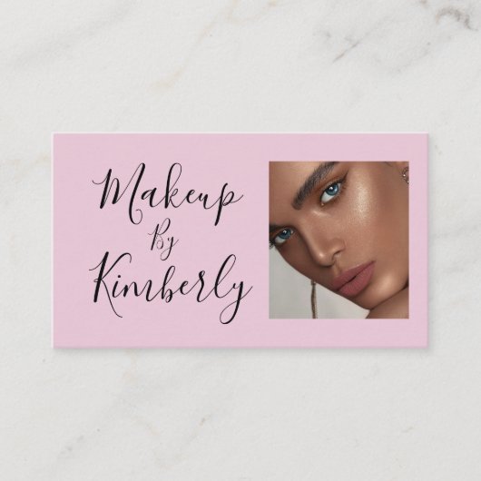 Blush Pink Black Script Photo Makeup Business Card Visitenkarte (Vorderseite)