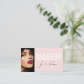 Blush Pink Black Script Photo Makeup Business Card Visitenkarte (Stehend Vorderseite)