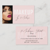 Blush Pink Black Script Photo Makeup Business Card Visitenkarte (Vorne/Hinten)