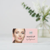 Blush Pink Black Script Photo Makeup Business Card Visitenkarte (Stehend Vorderseite)