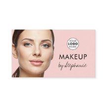 Blush Pink Black Script Photo Makeup Business Card