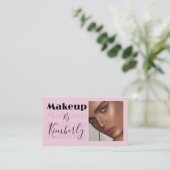Blush Pink Black Script Photo Makeup Business Card Visitenkarte (Stehend Vorderseite)