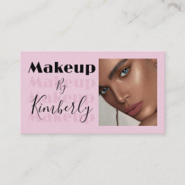 Blush Pink Black Script Photo Makeup Business Card Visitenkarte