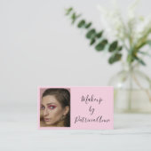 Blush Pink Black Script Photo Makeup Business Card Visitenkarte (Stehend Vorderseite)