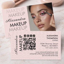 Blush Pink Black Script Photo Makeup  Business Visitenkarte