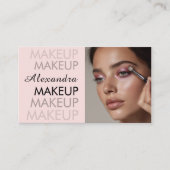 Blush Pink Black Script Photo Makeup Business Visitenkarte (Vorderseite)