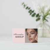 Blush Pink Black Script Photo Makeup  Business Visitenkarte (Stehend Vorderseite)