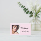 Blush Pink Black Script Photo Makeup Calling Card Telefonnummerkarte (Stehend Vorderseite)