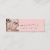 Blush Pink Black Script Photo Makeup Mini Business Visitenkarte (Vorderseite)