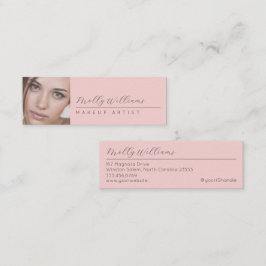 Blush Pink Black Script Photo Makeup Mini Business Visitenkarte