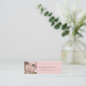 Blush Pink Black Script Photo Makeup Mini Business Visitenkarte (Stehend Vorderseite)