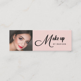 Blush Pink Black Script Photo Makeup Mini Business Visitenkarte