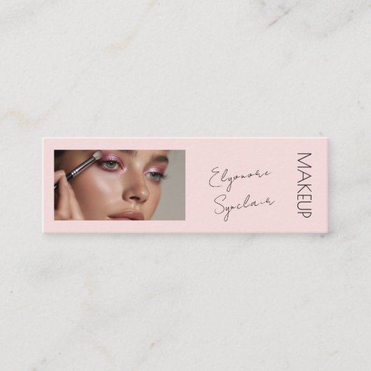 Blush Pink Black Script Photo Makeup Mini Mini Visitenkarte (Vorderseite)