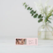 Blush Pink Black Script Photo Makeup Mini  Mini Visitenkarte (Stehend Vorderseite)