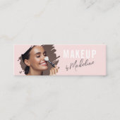 Blush Pink Black Script Photo Makeup Mini Visitenkarte (Vorderseite)