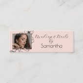 Blush Pink Black Script Photo Makeup Mini Visitenkarte (Vorderseite)