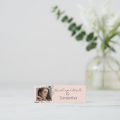 Blush Pink Black Script Photo Makeup Mini Visitenkarte (Stehend Vorderseite)