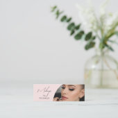 Blush Pink Black Script Photo Makeup Mini Visitenkarte (Stehend Vorderseite)