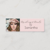 Blush Pink Black Script Photo Makeup Mini Visitenkarte (Vorderseite)