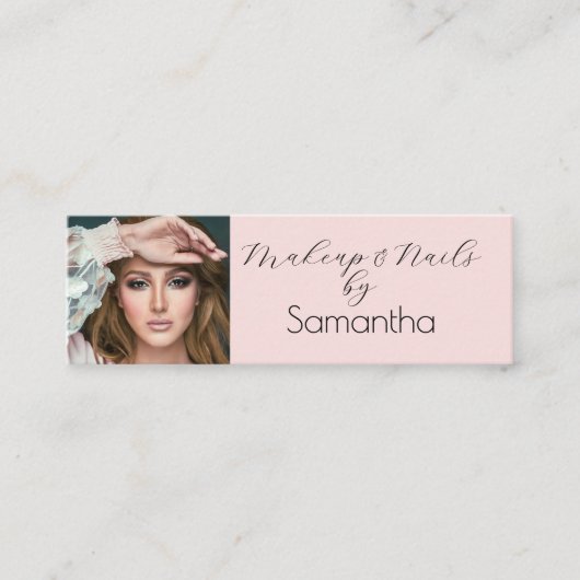 Blush Pink Black Script Photo Makeup Mini Visitenkarte (Vorderseite)