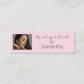 Blush Pink Black Script Photo Makeup Mini Visitenkarte (Vorderseite)