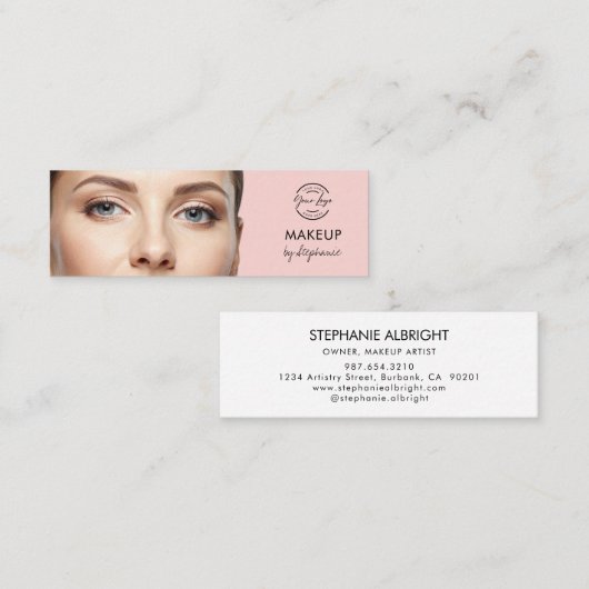 Blush Pink Black Script Photo Makeup Mini Visitenkarte (Vorne/Hinten)