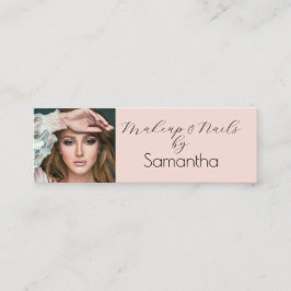 Blush Pink Black Script Photo Makeup Mini Visitenkarte