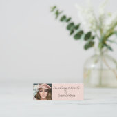 Blush Pink Black Script Photo Makeup Mini Visitenkarte (Stehend Vorderseite)