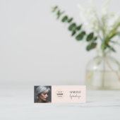 Blush Pink Black Script Photo Makeup Mini Visitenkarte (Stehend Vorderseite)