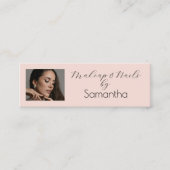 Blush Pink Black Script Photo Makeup Mini Visitenkarte (Vorderseite)