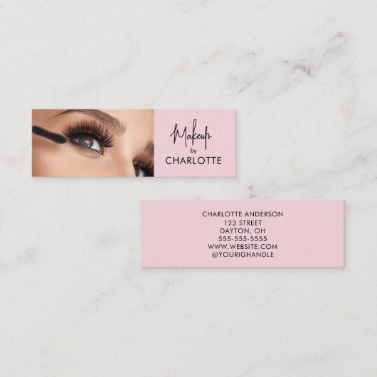 Blush Pink Black Script Photo Makeup  Mini Visitenkarte (Vorne/Hinten)