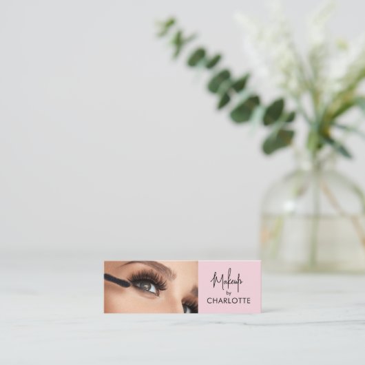 Blush Pink Black Script Photo Makeup  Mini Visitenkarte (Stehend Vorderseite)