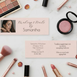Blush Pink Black Script Photo Makeup Mini Visitenkarte