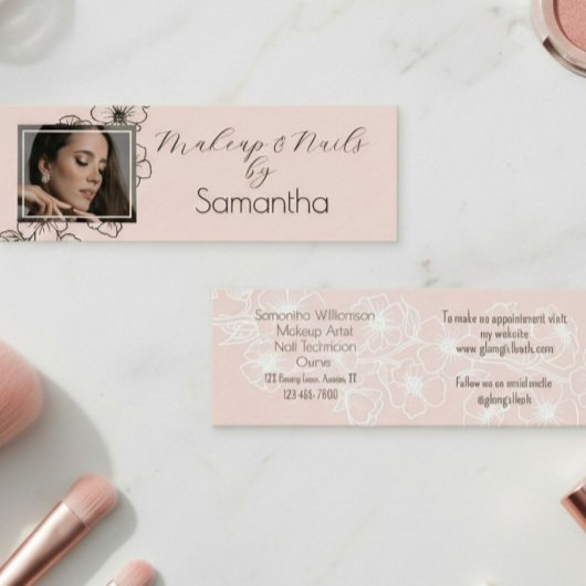 Blush Pink Black Script Photo Makeup Mini Visitenkarte