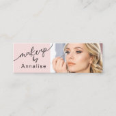 Blush Pink Black Script Photo Makeup Mini Visitenkarte (Vorderseite)