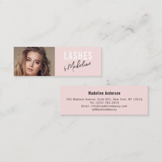 Blush Pink Black Script Photo Makeup Mini Visitenkarte (Vorne/Hinten)