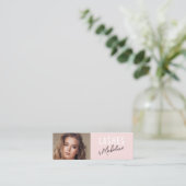 Blush Pink Black Script Photo Makeup Mini Visitenkarte (Stehend Vorderseite)