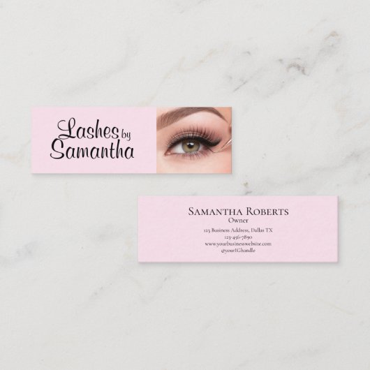 Blush Pink Black Script Photo Makeup Mini Visitenkarte (Vorne/Hinten)