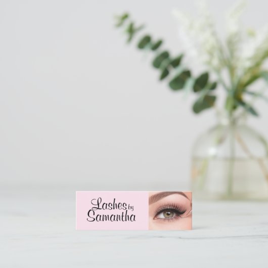 Blush Pink Black Script Photo Makeup Mini Visitenkarte (Stehend Vorderseite)